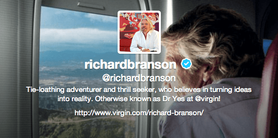 Richard Branson Twitter profile